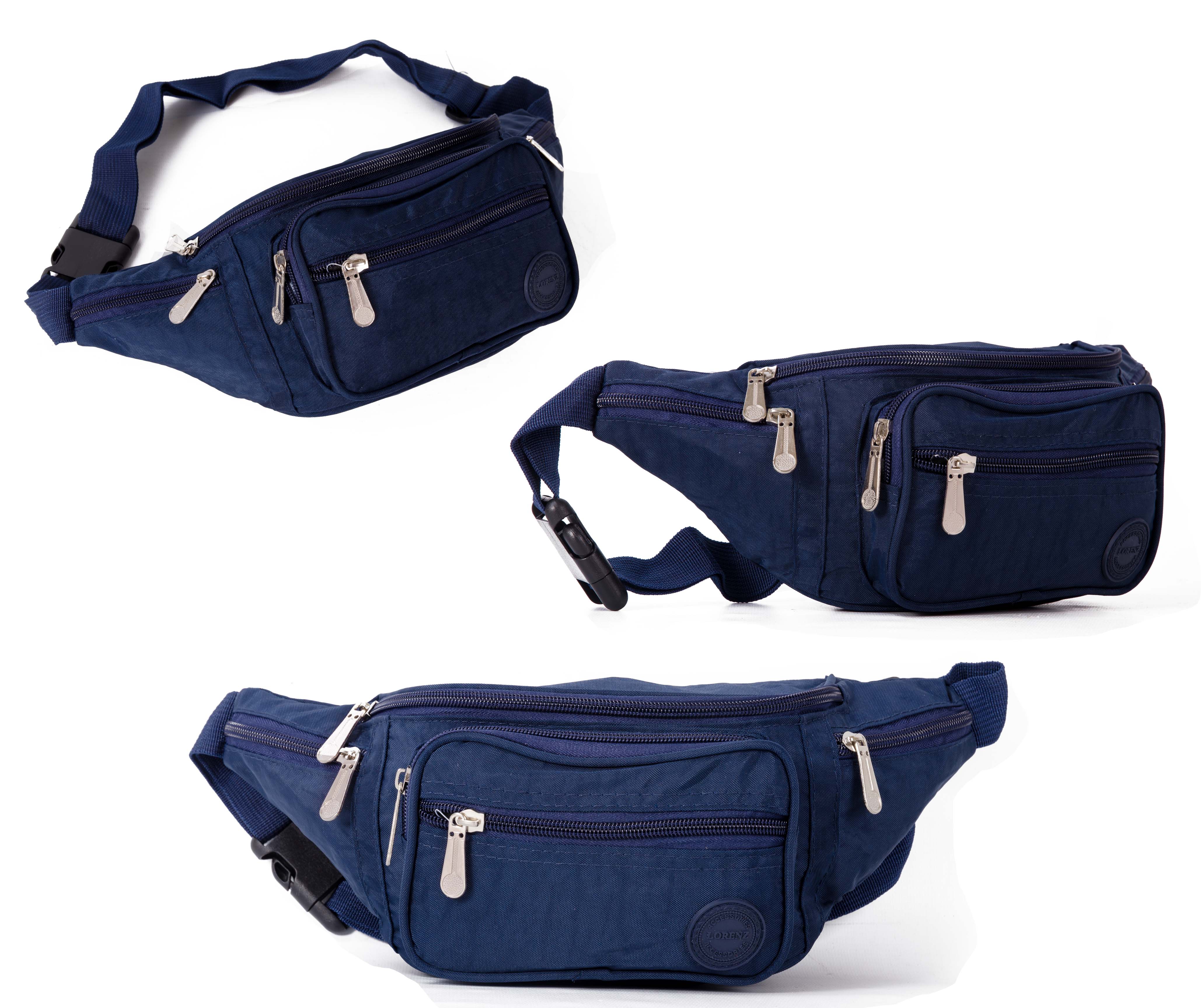 (image for) 2522 BLUE Crinkled Nylon Bumbag with 6 Zip Pockets